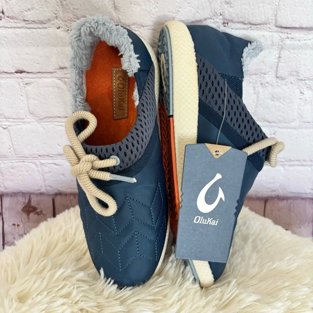 OLUKAI Mahiki Navy Sherpa-Trimmed Slipper Sneaker--7 - Picture 3 of 15